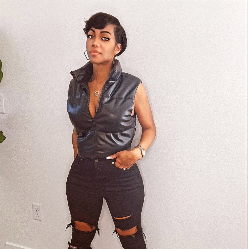 Leather puff sleevele vest